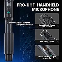 Vista 4 de Sistema de micrófono inalámbrico, micrófono dinámico inalámbrico dual Pro UHF de metal, frecuencias ajustables de 2 x 30, sistema de micrófono