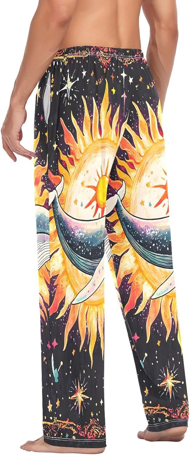 ALAZA Whale Sun Star Men's Pajama Pants Men Cotton Pajama Bottoms with Pockets, S