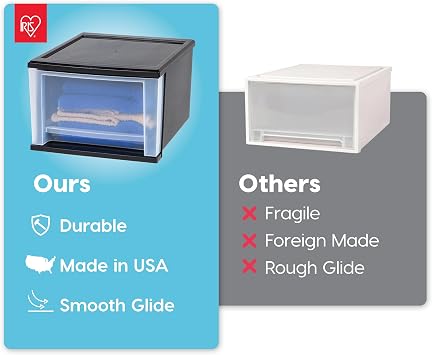 IRIS USA 4-Pack, 17 Qt. Medium Stacking Drawer Storage Organizer, Black