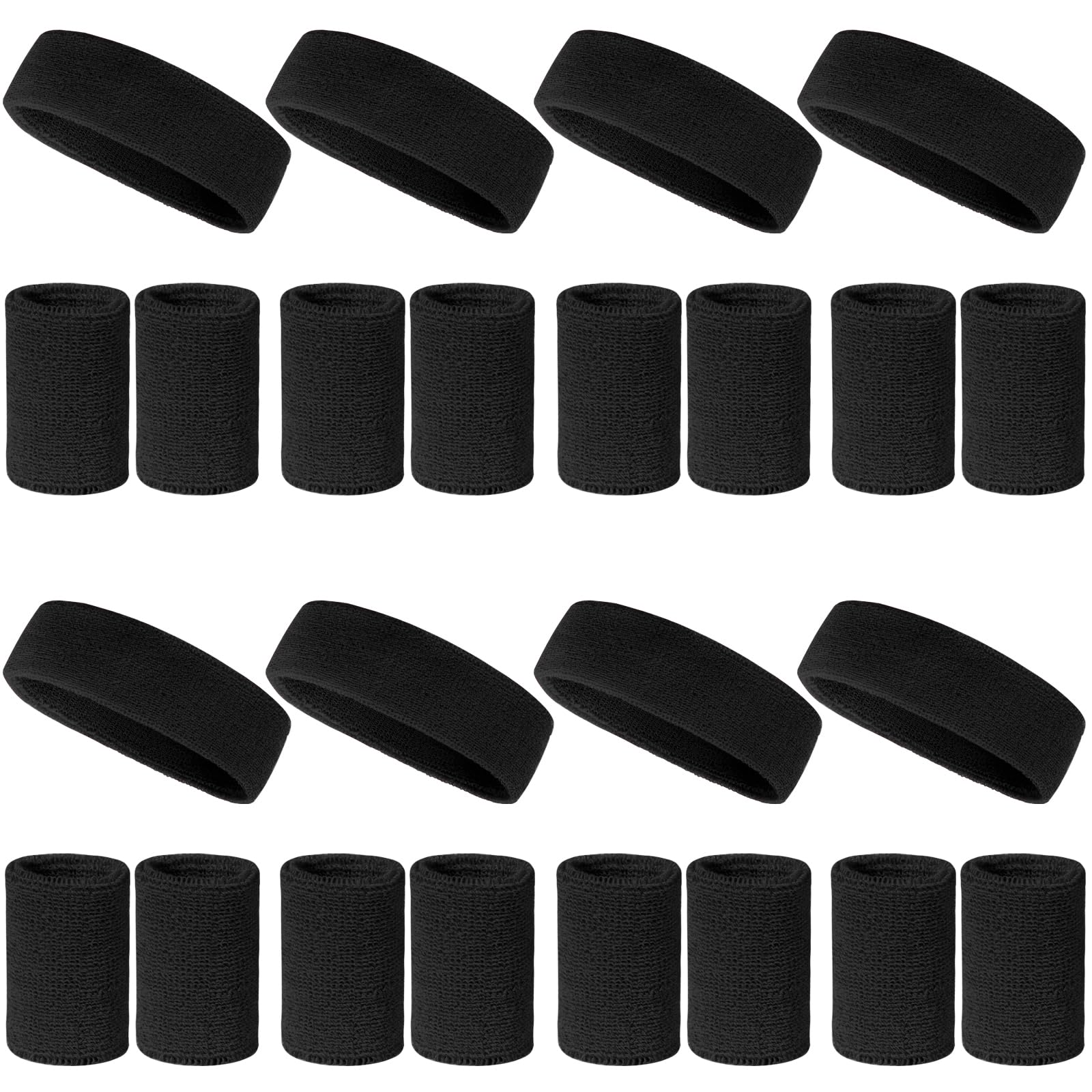 24 Pcs Neon Sweatbands Set Include 8 Pcs Sports Headband and 16 Pcs Cotton Wristbands 80s Neon Sweat Bands Bulk for Gym, Tennis, Basketball, Running, Exercise