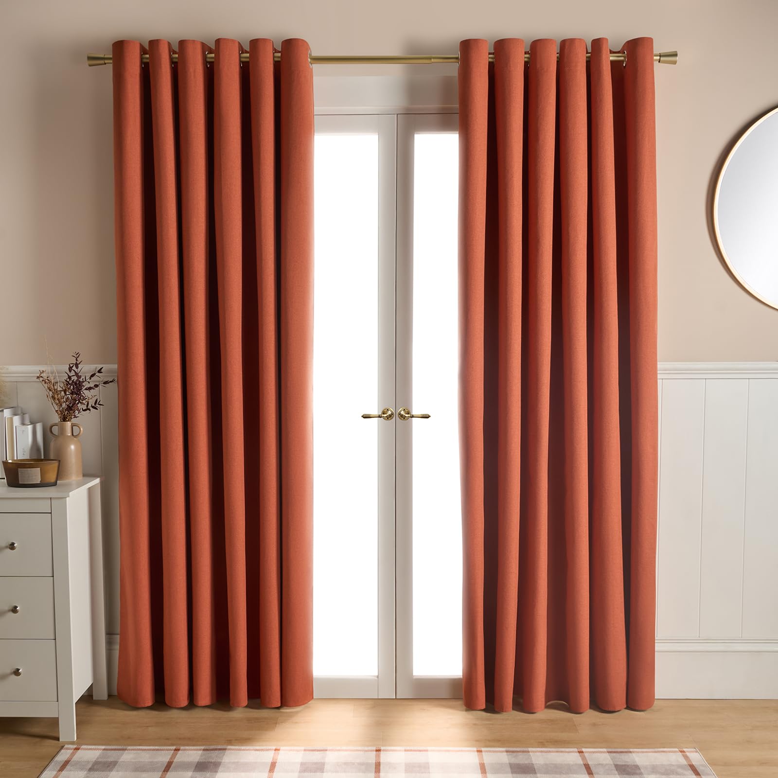 Dreamscene Rust Blackout Curtains For Living Room, Thermal Insulated Curtains Soft Decorative Woven Texture Filled Eyelet Curtain For Bedroom 2 Panels 66" X 72",