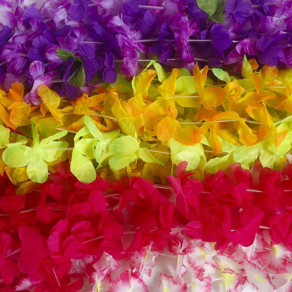 Patyflow Hawaiian Leis 50pcs, Luau Birthday Party Decorations, Hawaiian Necklace Silk Flower leis for Luau Beach Birthday Party Decorations and Party Supplies