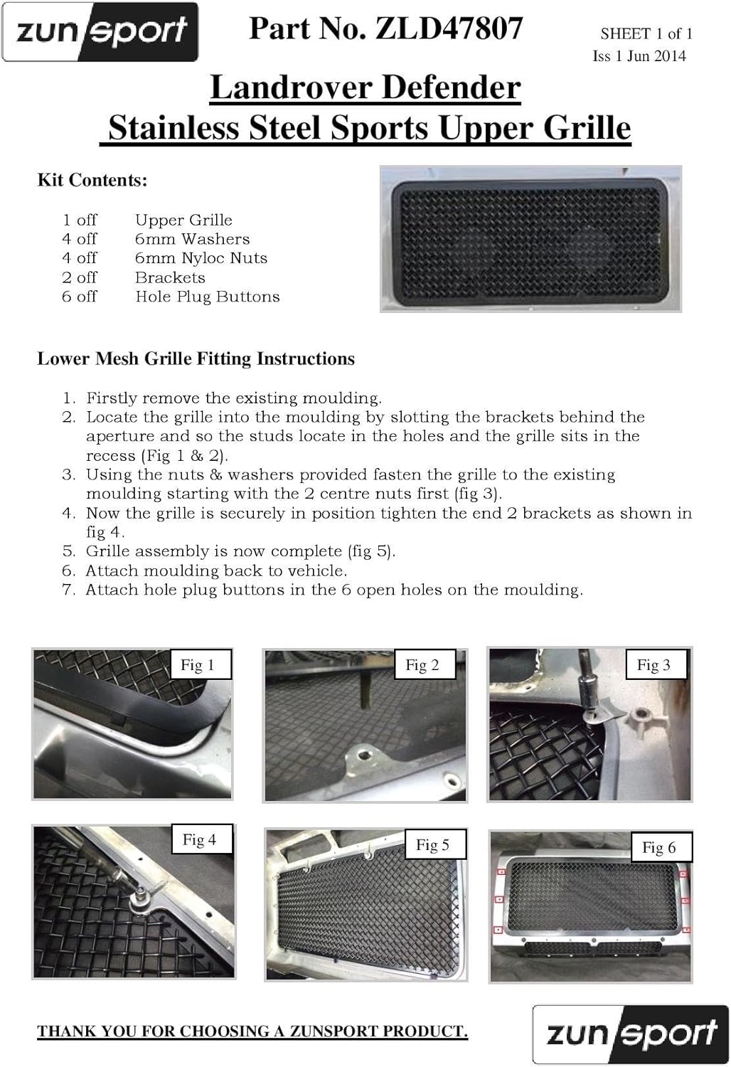 Zunsport Compatible With LandRover Defender Upper Grill - Black finish (2007 onwards)