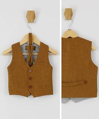 SIRRI Baby Boys Single-Breasted Waistcoat Self Patterned 2 Piece Set Formal Wedding Birthday