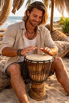 JIVE Djembe Drum African Bongo Congo Wood Drum Deep Carved Solid Mahogany Goat Skin Professional Quality 16 High (Dolphin)