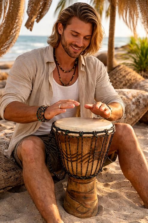 JIVE Djembe Drum African Bongo Congo Wood Drum Deep Carved Solid Mahogany Goat Skin Professional Quality 16 High (Dolphin)