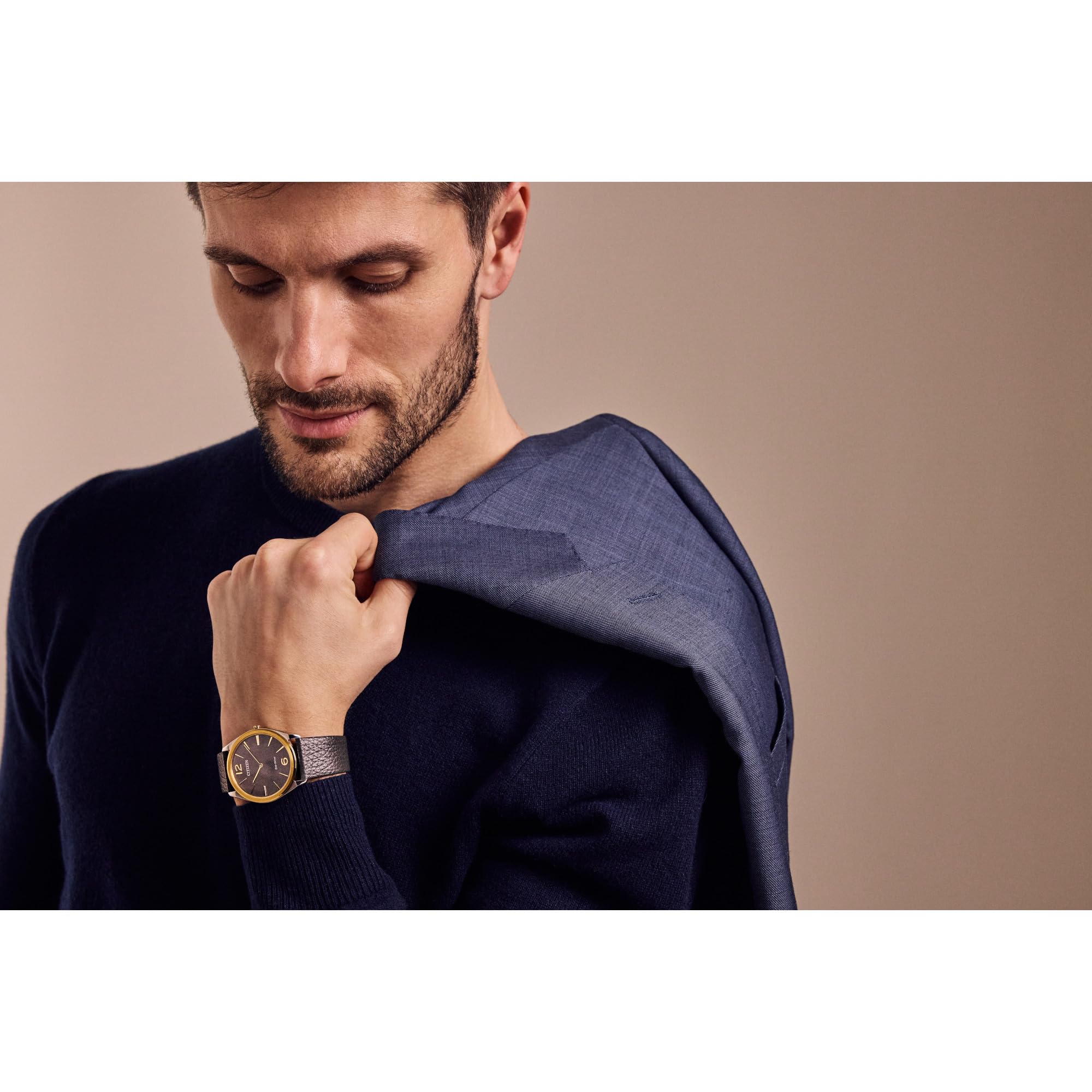 Citizen Unisex Eco-Drive Classic Eco, Two-Tone Stainless Steel Watch, Gray Leather Strap, 2 Hand (Model: AR3124-07H)