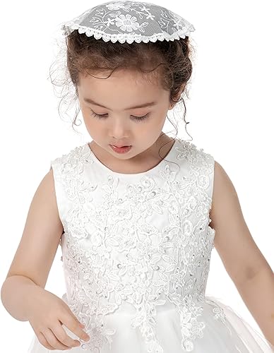 PAMOR Velos de primera comunión para niñas de encaje capilla velo de mantilla velo de iglesia para bautismo católico círculo redondo