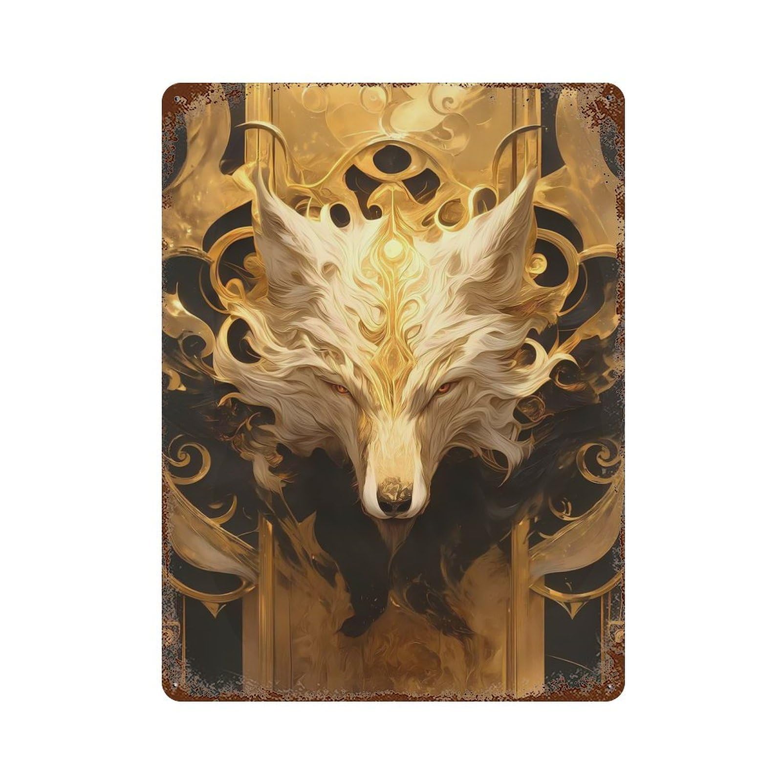White Wolf Head Art Deco Distressed Metal Wall Sign 15.7"x11.8", for Farmhouse, Kitchen And Entryway Decor, Rustic Home Decor