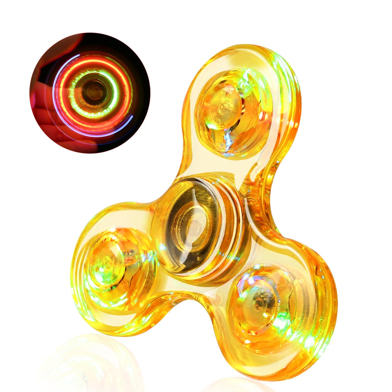 SCIONE Crystal LED Light Fidget Spinner for Kids,LED Light up Fidget Toy for Toddlers,Glow in The Dark Party Supplies Stress Relief for Children Adults(Crystal-Yellow)