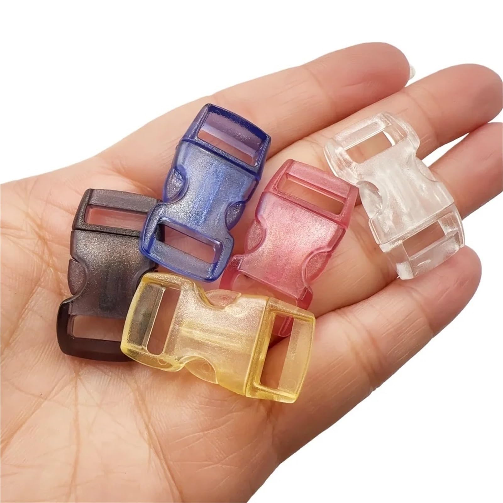 Schnallen und Clips für Rucksäcke 11–110 Stück 10 mm transparente bunte Mini-Plasitc-Seitenverschlussschnallen for Armband-Bastel-Katzenhalsbandverschlüsse