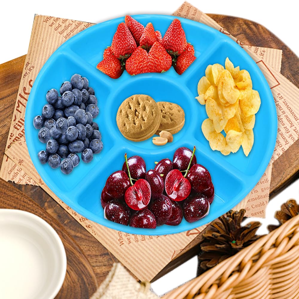 Plateau Apéritif 4 Pièces - Assiettes Compartimentées 5 Sections Fruits Et Collations - Plastique Réutilisable