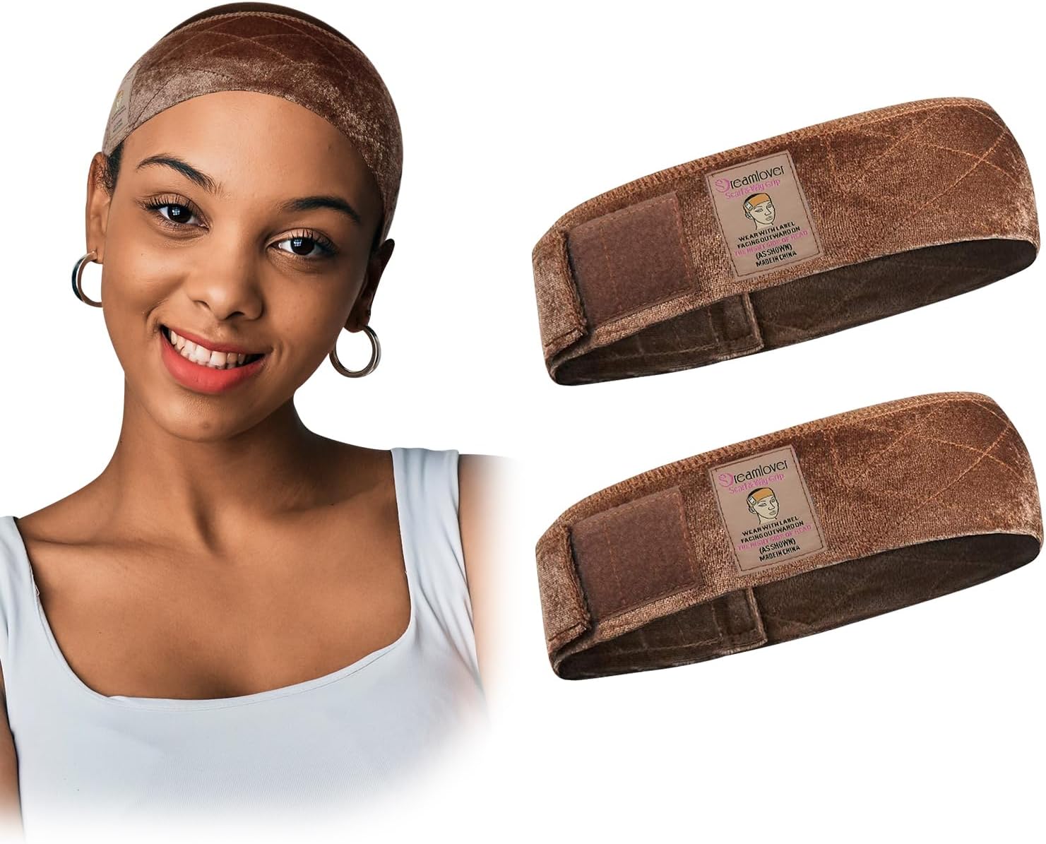 Dreamlover Wig Grip Band, Velvet Wig Grip, Brown, 2 Pieces