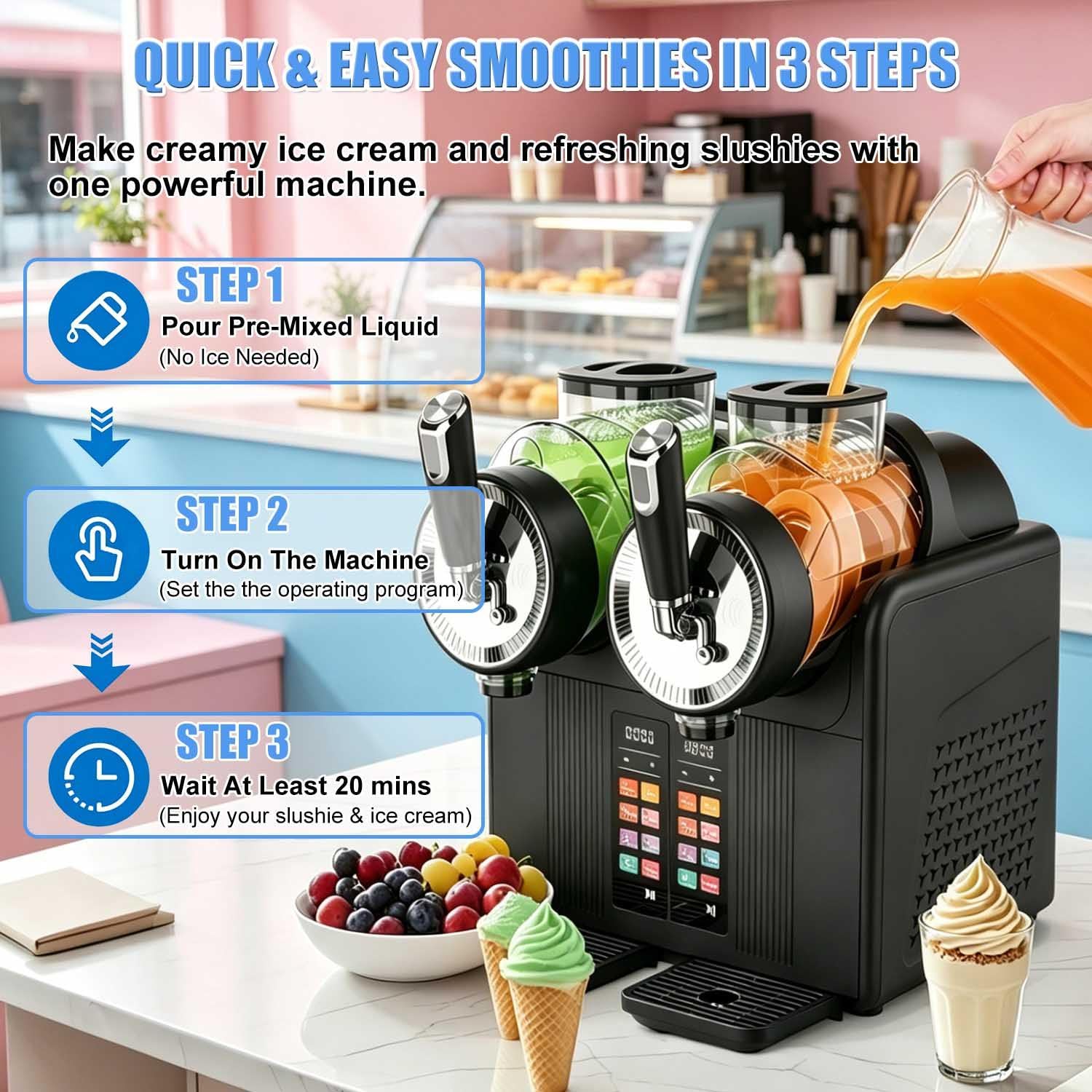 Máquina De Granizados Y Helados 2 En 1, Máquina De Granizados, Batidora Casera Para La Cocina - Doble Jarra De 2 L, 7 Programas Automáticos, Para Margaritas, Batidos Y Bebidas Congeladas Black