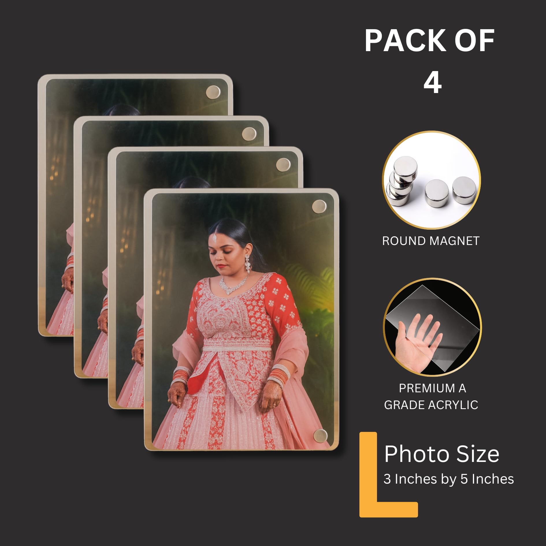 Bhagwate Premium Magnetic Acrylic Photo Frames, Customise Polaroid Fridge Magnetic Photo Frame I Rakhi, Birthday & Anniversry I Photos, Instant Camera Prints (3 X 5 INCH) (4, Transparent) 4