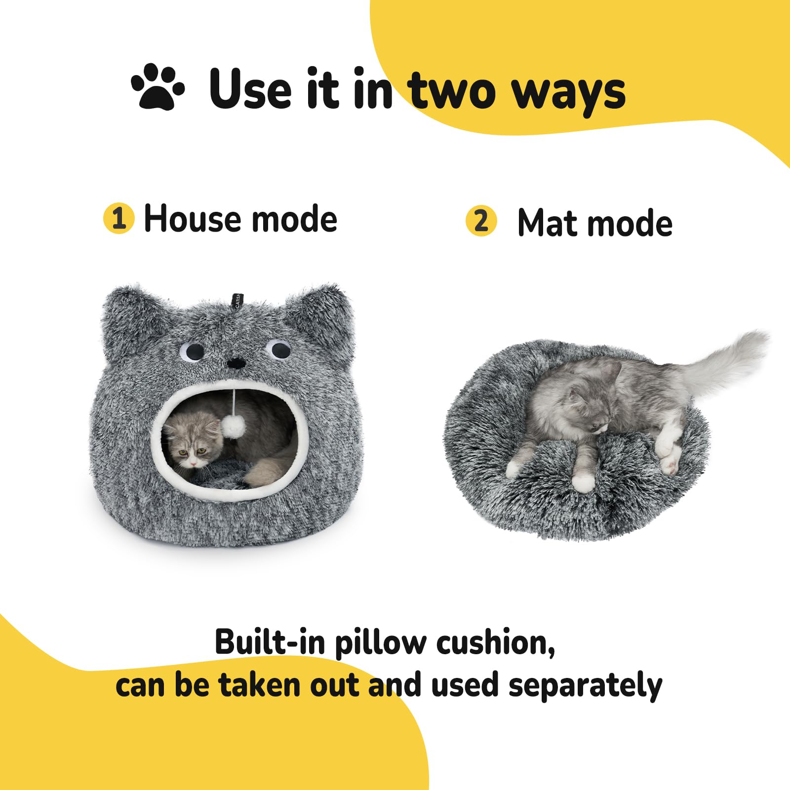 CATISM Cat Cave Bed - Washable Sleeping Place for Cats Plush Pet Cat Pillow House Cushion Fluffy Kitten Puppy Cuddly Bed Pet Bed - Image 3