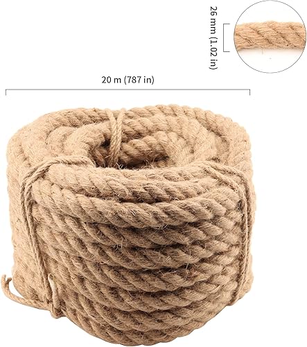 Miniatura 10 de HOIGON Cuerda de yute natural de 1-15 pulgadas x 49 pies, cuerda de cáñamo torcida de 1.181 in x 49.2 ft de grosor, cuerda de yute gruesa para