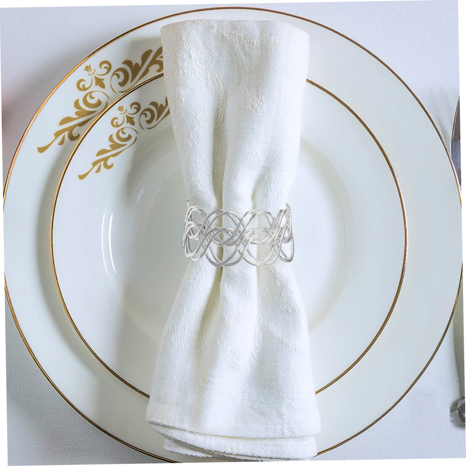 Anneaux de Serviette en Métal Tressé 6 Pièces Argenté