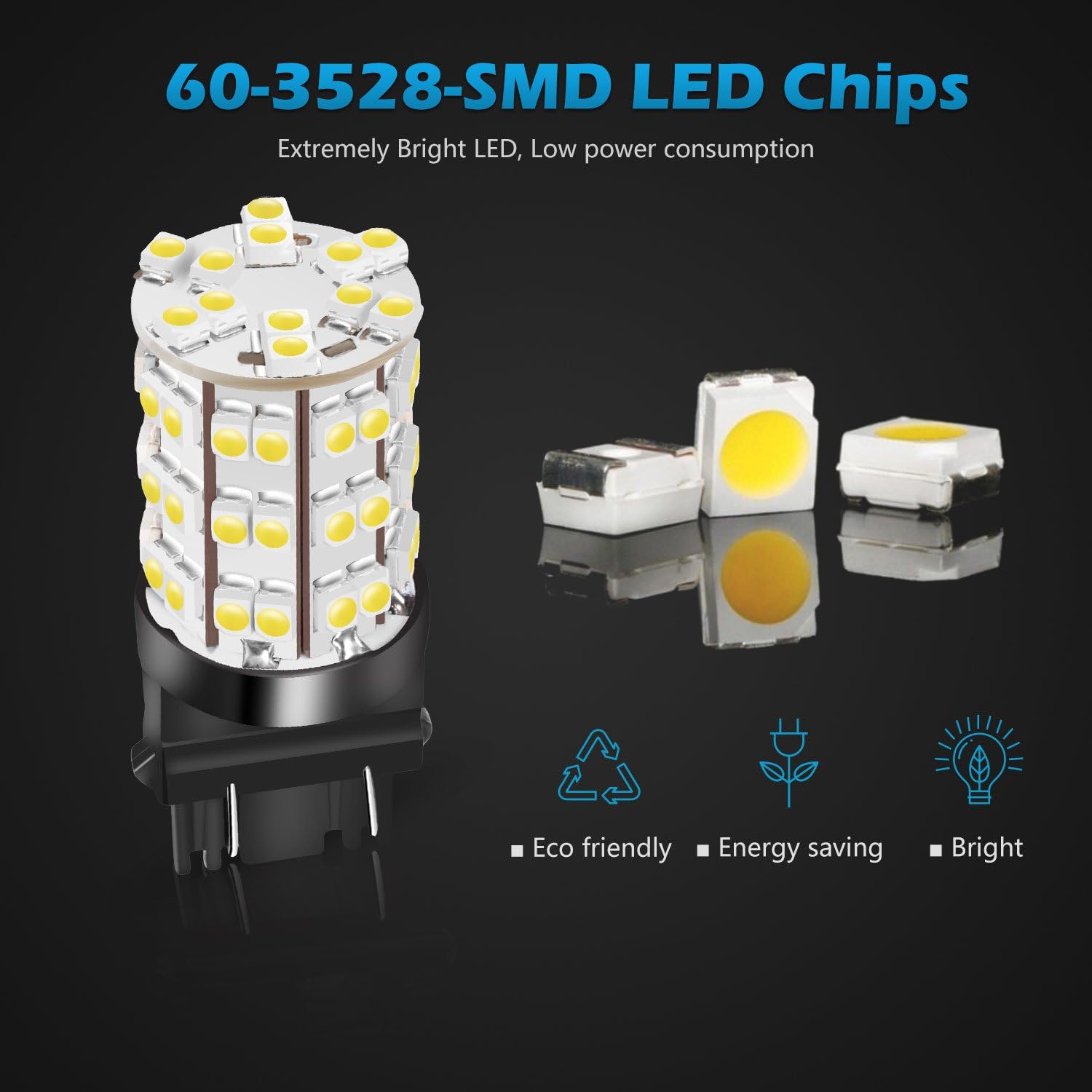 (Pack of 2) Partsam 3056 3156 3057 3157 White 60-SMD LED Bulbs Parking Backup Reverse Lamp Brake Tail Lights Bulb