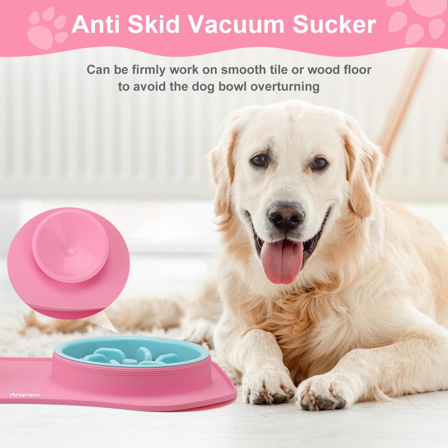 Anipaw Cuencos de alimentación lenta 3 en 1 de acero inoxidable para perros y agua con alfombrilla de silicona antideslizante antiderrames para ralentizar la alimentación para perros y gatos grandes,