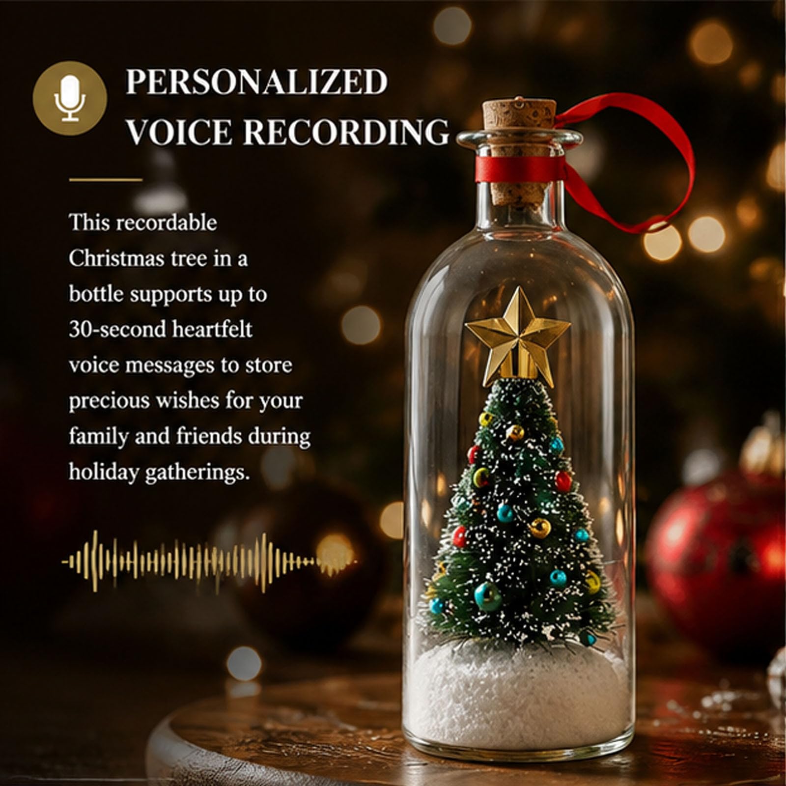 Messaggio di Natale registrabile in bottiglia, con voce per 30 secondi | Registrabile festa di Natale registrazione vocale ricordo di vacanza, un sentimentale ornamento di Natale(2PCS)