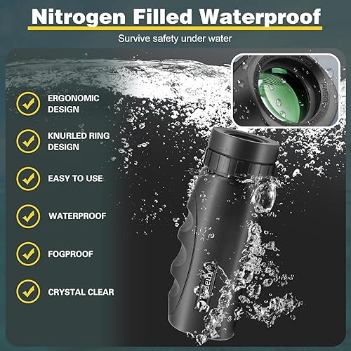 Miniatura 10 de Astromania Monocular compacto impermeable de 8 x 25 pulgadas para adultos y niños, observación de aves, juegos de caza y deporte, teatro y conciertos