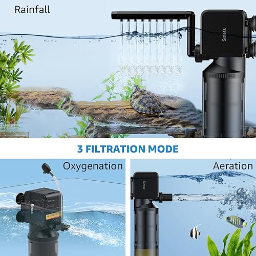 Miniatura 3 de Filtro de acuario de 20 W filtros de tanque de peces de 3 etapas con modo de aireación, oxigenación y lluvia, filtro sumergible de acuario de 320