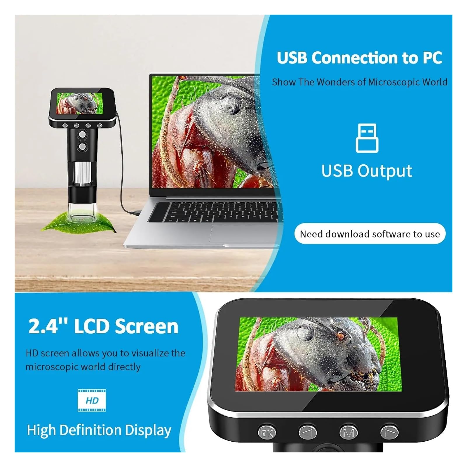 Przenośny mikroskop ręczny dla dzieci – ekran LCD 2,4 cala, powiększenie 1000x, narzędzie edukacyjne, Szeroko Używane Narzędzia