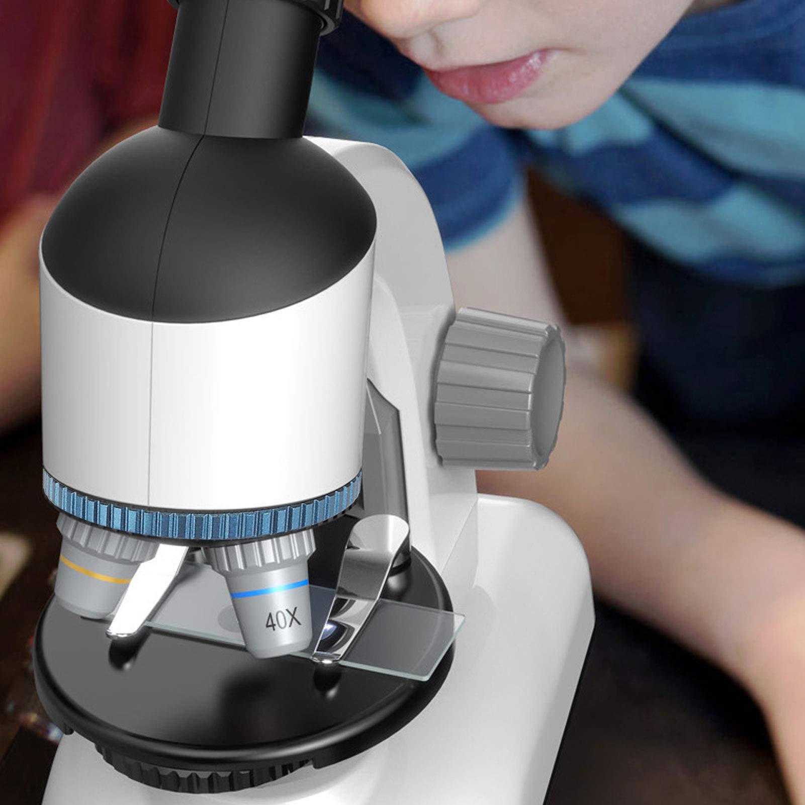 Microscopio Educativo per Bambini Giocattolo con Testa di Rotazione a 360° per Principianti, Microscopio Scientifico per Bambini 40X-1200X per Esplorazione Biologica, Plastica Ecologica,