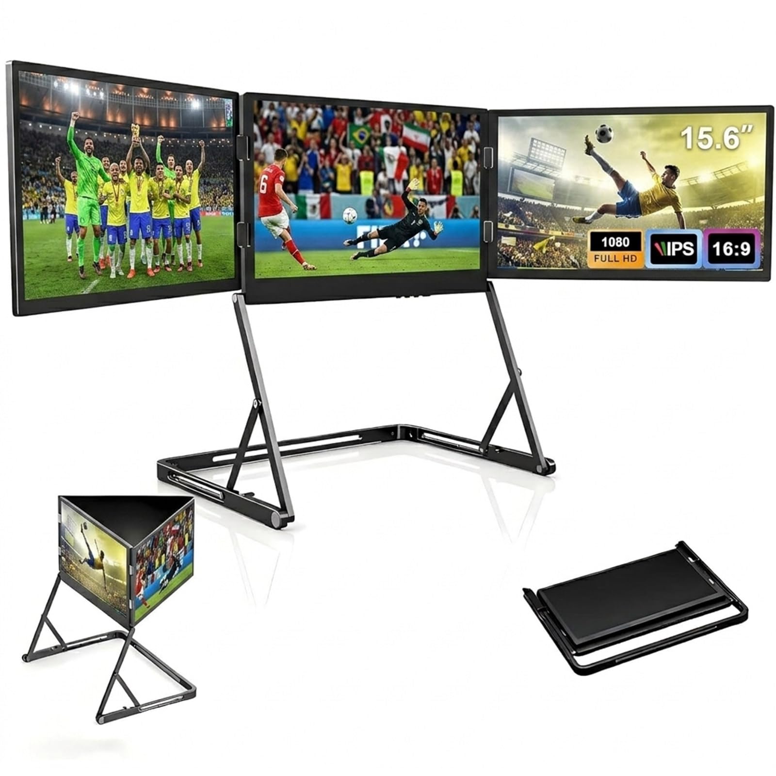 SICWEDIM 15.6" Triple Screen Laptop Monitor with Foldable Stand, 1080P FHD Laptop Screen Extender, Compatible with Window and Mac