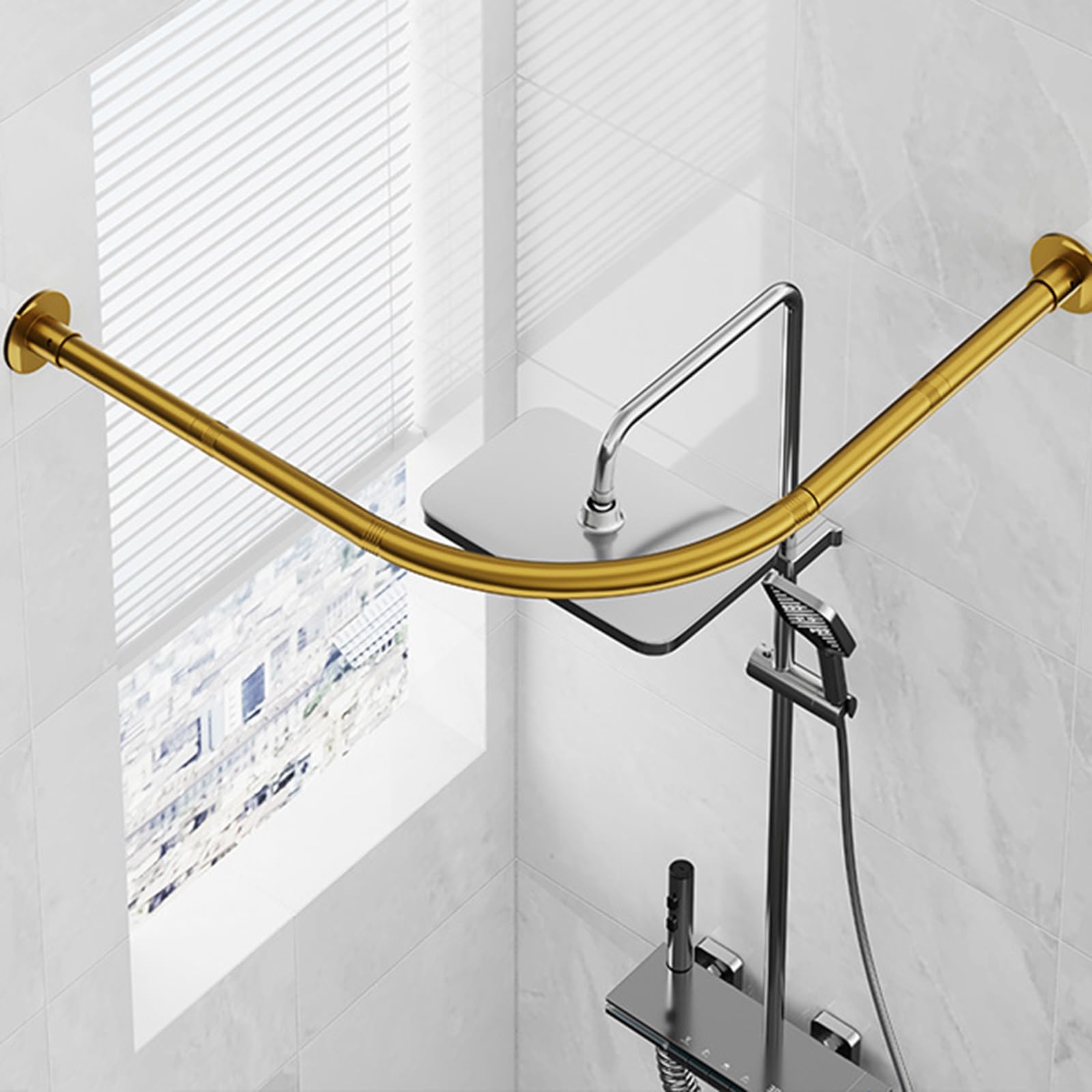 Vllentin L Shaped Shower Curtain Rail,Curved Shower Rail,Rust-Resistance,Stainless,Wall Mounted,No Drilling,For Kitchen Cupboard Bathroom Window Private Space Locker Room