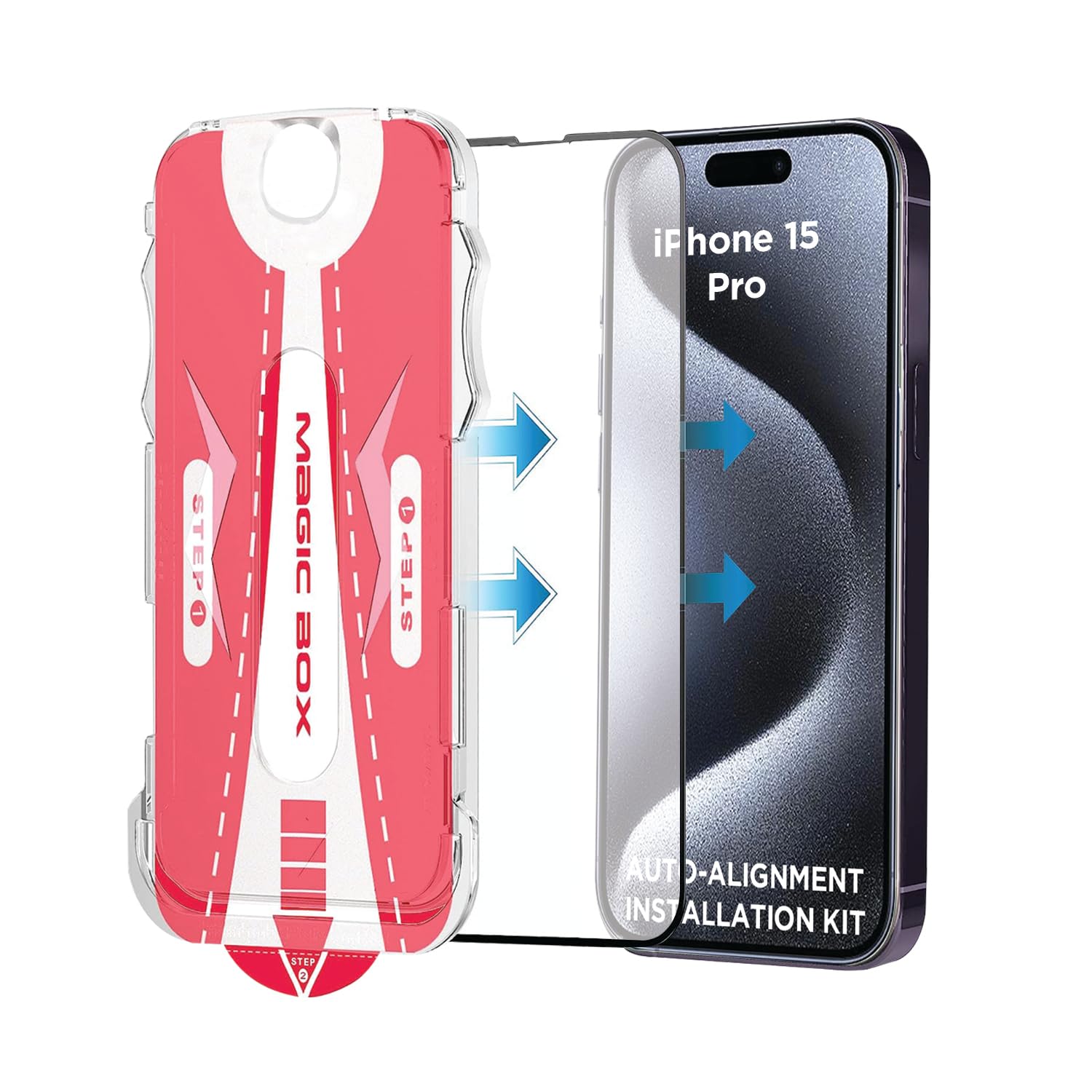 DN-Technology Screen Protector For Apple iPhone 15 Pro (6.1'') Tempered Glass Cover Easy Installation with Auto-Alignment Tool Kit Full Coverage Case Friendly Guard (BLACK)