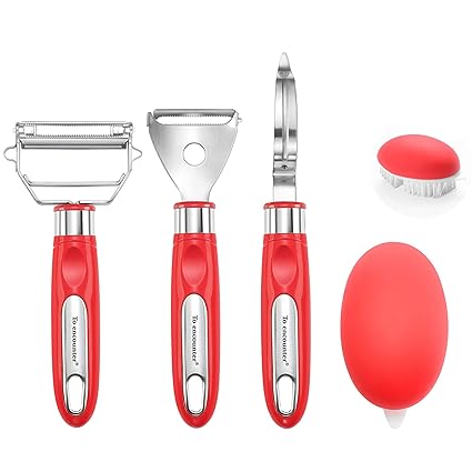 To encounter Set of 4 Kitchen Gadget Set Stainless Steel Vegetable Peeler, Ultra Sharp Ergonomic Peeler With Cleaning Brush, Comfortable Handle