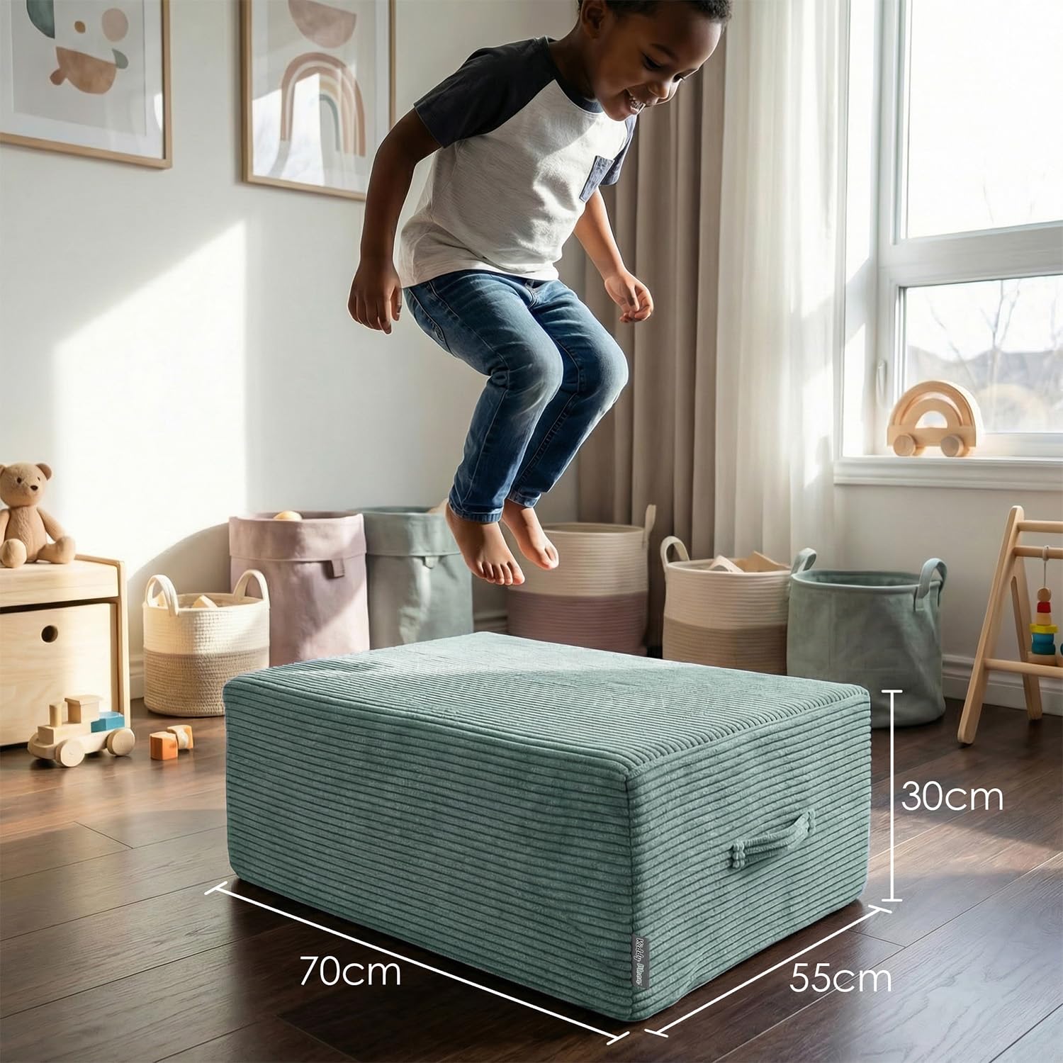 KiddyMoon Trampolino Bambini Da Interno 2 In 1, Fodera A Coste Con Zip Rimovibile, Mini Trampolino Per Casa