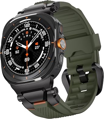 ULTIMAL Watch Band for Samsung Galaxy Watch Ultra 47mm 2025/2024 Compatible with Samsung Watch Strap Bands for Men Sport Bands for Watch Rugged Premium TPU & Metal Black+Green