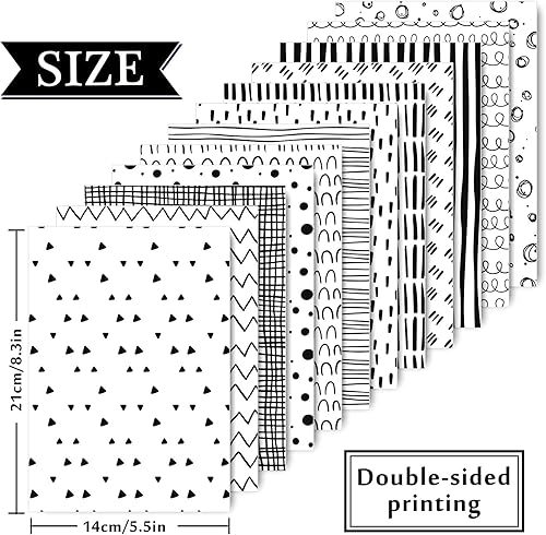 Miniatura 2 de Whaline 60 hojas de papel con patrón de garabatos en blanco y negro tamaño A5 dibujado a mano para garabatos y puntos papel de manualidades