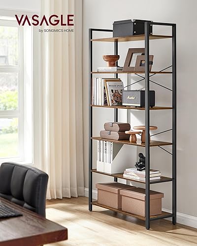 Miniatura 2 de VASAGLE Estantería de 6 niveles, estantería con marco de acero, estante para libros para sala de estar, oficina en casa, estudio, 11.8 x 31.5 x 73.2