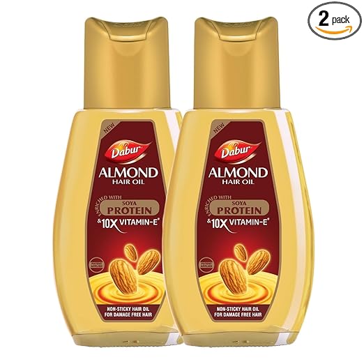 Dabur Almond Hair Oil – 580ml(290ml*2) | Provides Damage Protection | Non Sticky Formula | For Soft & Shiny Hair | With Almonds, Keratin Protein, Soya Protein & 10X Vitamin E at Rs. 195