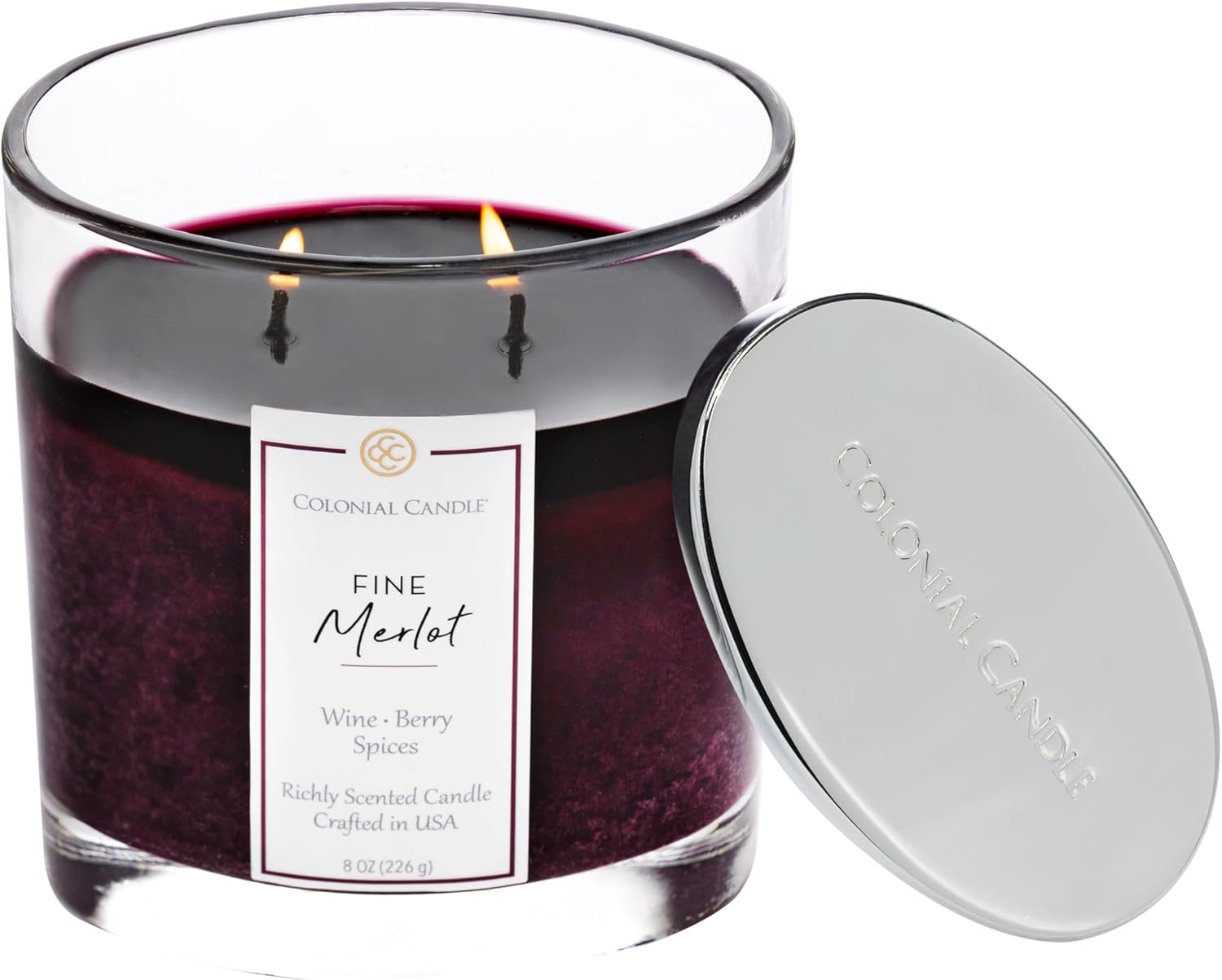 Colonial Candle Fine Merlot Scented Candle Jar, Highly Fragranced Candles for Home Scented, Mottled Wax Candle, 2 Wick, 8 oz - Made in The USA - Image 3