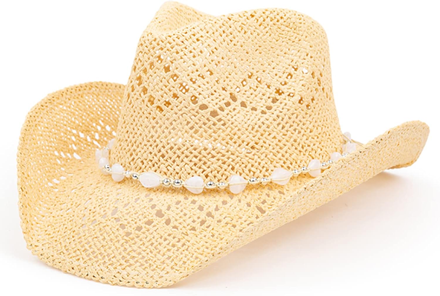 TOVOSO Western Cowgirl Hat, Straw Cowboy Hat for Women with Shapeable Brim, Beaded Hearts Trim, Shapeable Cowboy Hat, Light Pink at  Women’s Clothing store