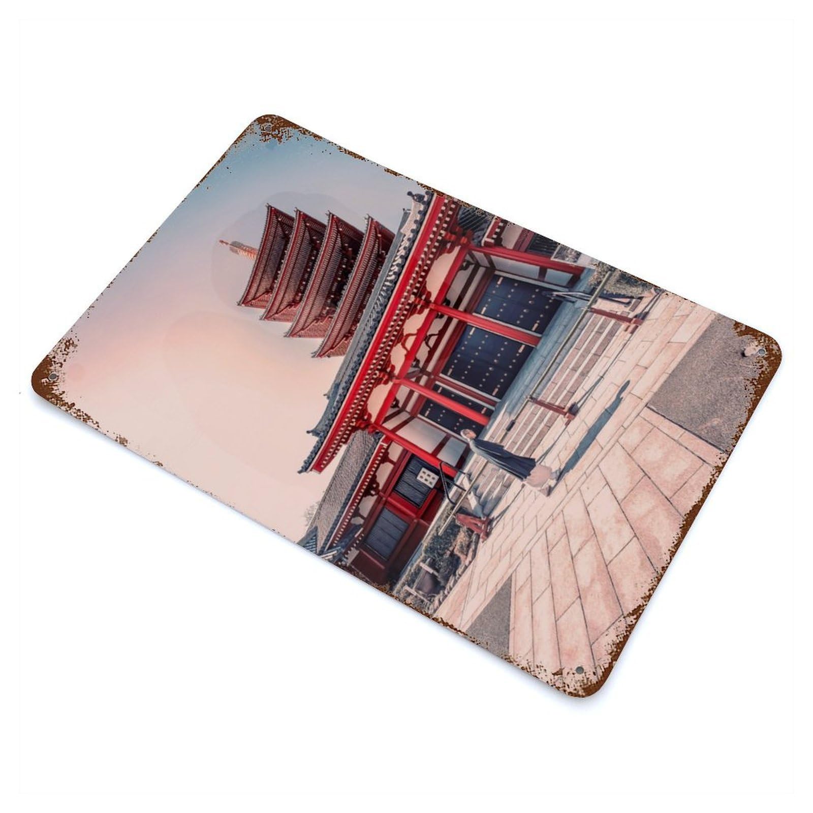 Garage Style Asakusa Sanctuary Decorative Tin Sign 11.8"x7.9", Industrial Home Decor for Bar And Workshop