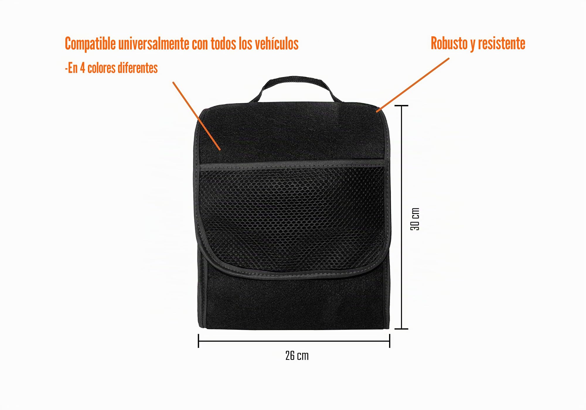 Bolsa para maletero, pequeña organizadora para coche, maletero de coche, bolsa con cierre de gancho y anillo (negro)