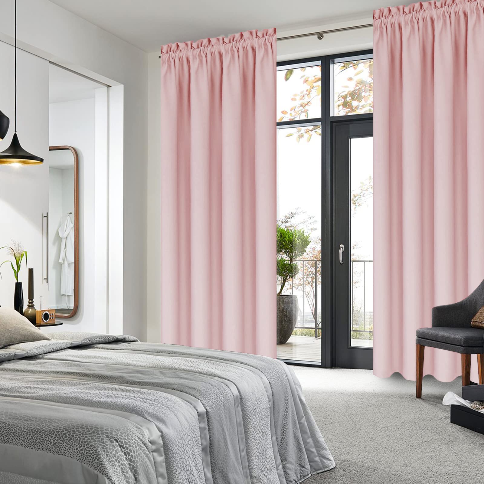 DWCN Blackout Curtains â€“ Thermal Insulated, Energy Saving & Noise Reducing Bedroom and Living Room Curtains, Blush Pink, W 42x L 63 Inch, Set of 2 Rod Pocket Curtain Panels