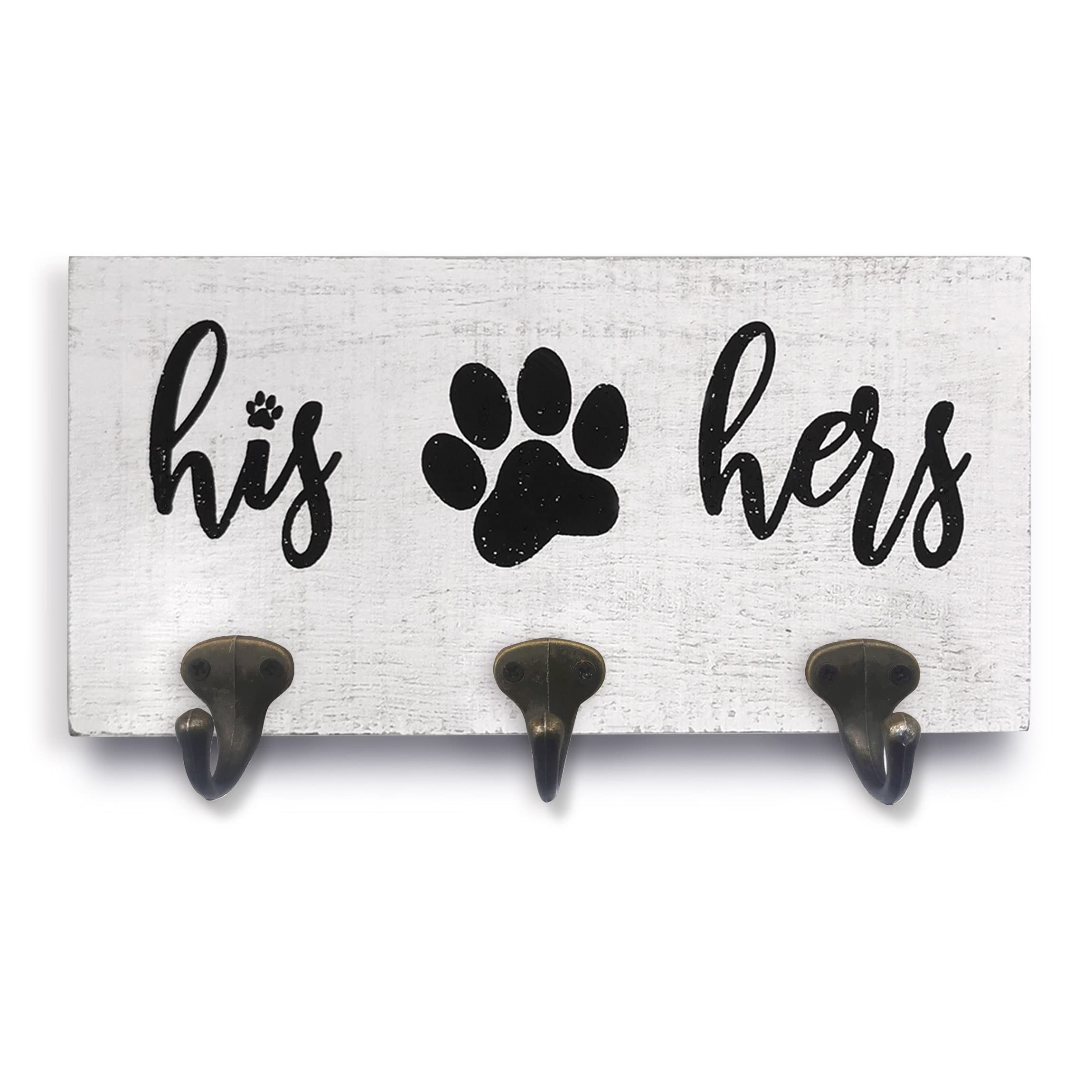 Photo 1 of 10 o'clock His Her Dog Hanger – Unique Key Holder and Dog Leash Hanger with 3 Hooks for Wall | Rustic Decor for Entryway | Cute Housewarming Gifts for Dog Owner & Lovers 10"x5" Cream