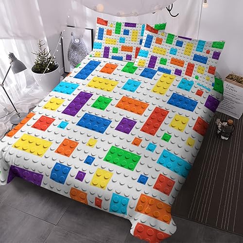 BlessLiving Juego de ropa de cama de bloques de construcción para niños y niños, juego de ropa de cama de juguete colorido de 3 piezas para