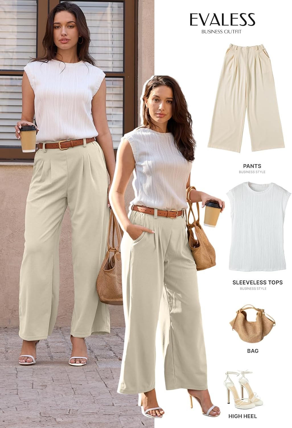 EVALESS Women's Wide Leg Pants Elastic High Waisted Waffle Knit Casual Palazzo Pants Trousers with Pockets - Image 5