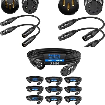 10 Pack 3 Pin 10 FT and DMX Adapter
