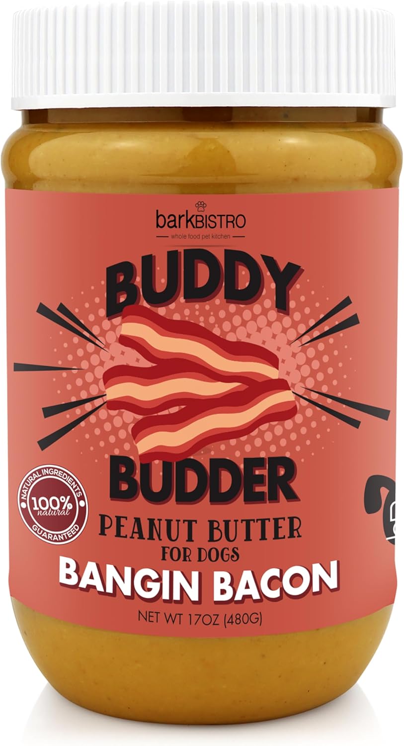 BUDDY BUDDER Awesome Apple + Banging Bacon, 100% Natural Dog Peanut Butter, Healthy Dog Treats - Made in USA (17oz Jars)