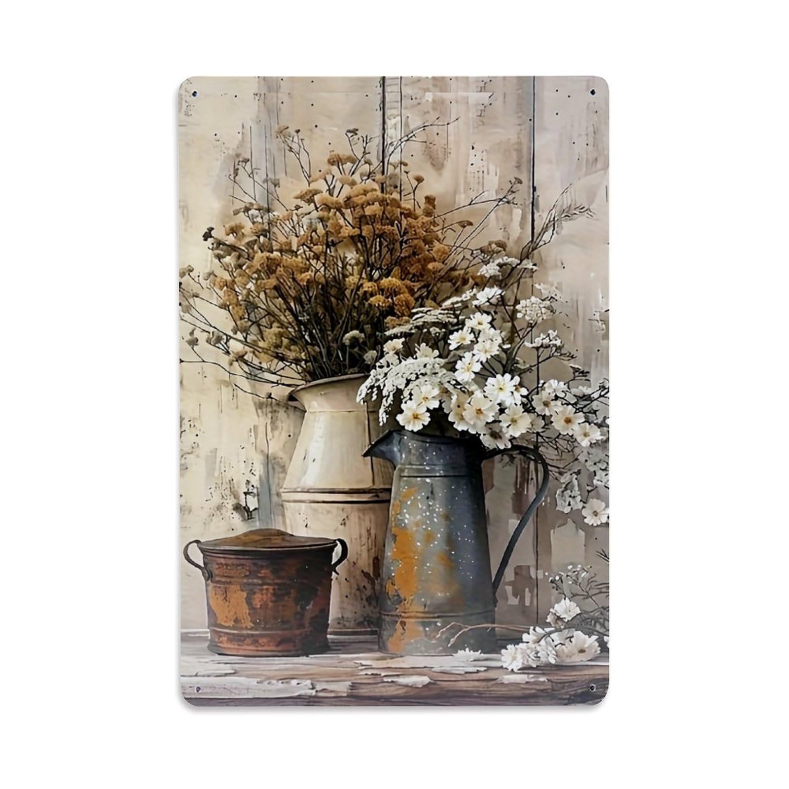 Jdfenggu Vintage Rustic Floral Still Life Pattern Retro Metal Tin Sign, Decor Art Poster For Bar, Home, Man Cave, Kitchen, Laundry Room Gift 8X12inch