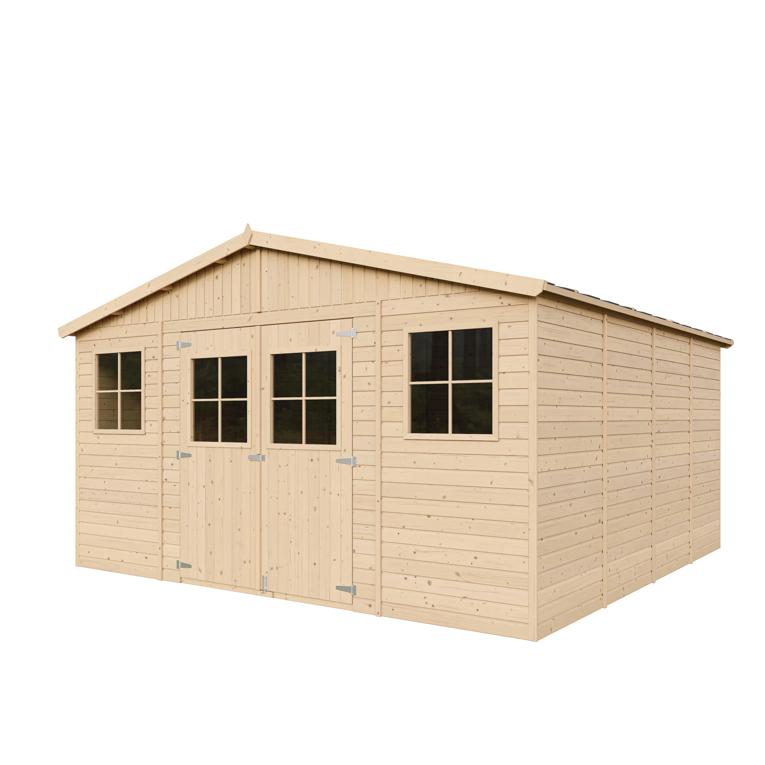 Abri de Jardin en Bois Exterieur avec Plancher IMPRÉGNÉ - Chalet en Pin/​épicéa- H246 x 418 x 420 cm/ 16 m²-​Construction de Panneaux - Rangement pour vélos, Remise à Outils- TIMBELA M330+​M330G